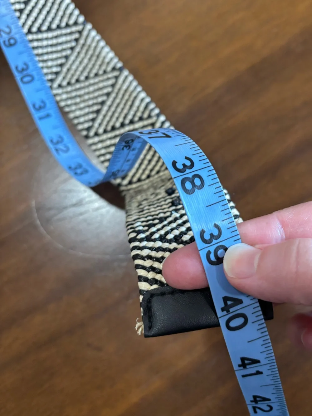 Woven straw belt with wooden buckle, approximately 36